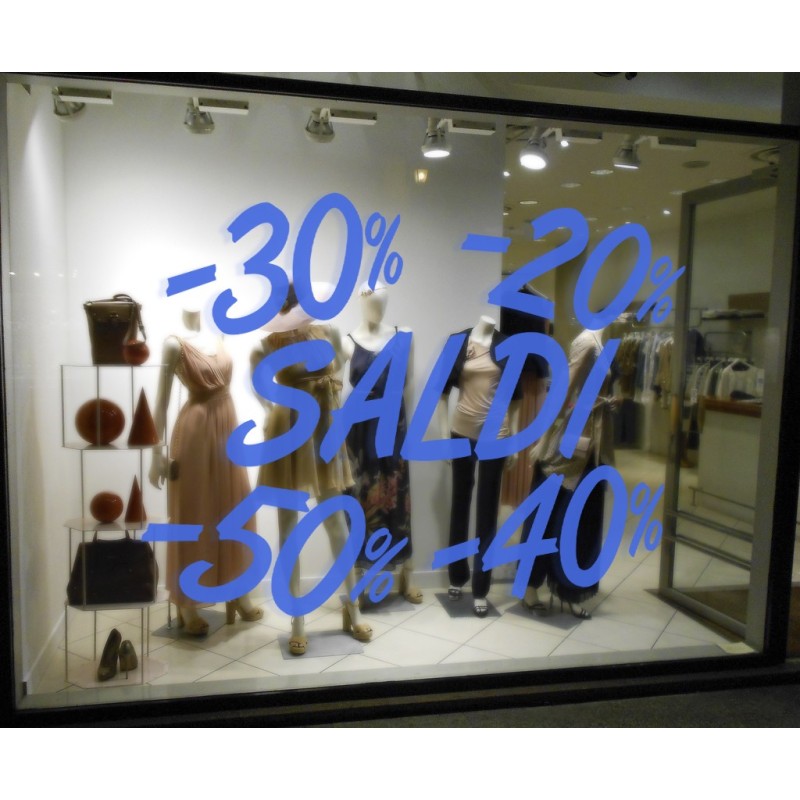 Kit 5 - vetrofanie, adesivi per saldi 58x58cm 