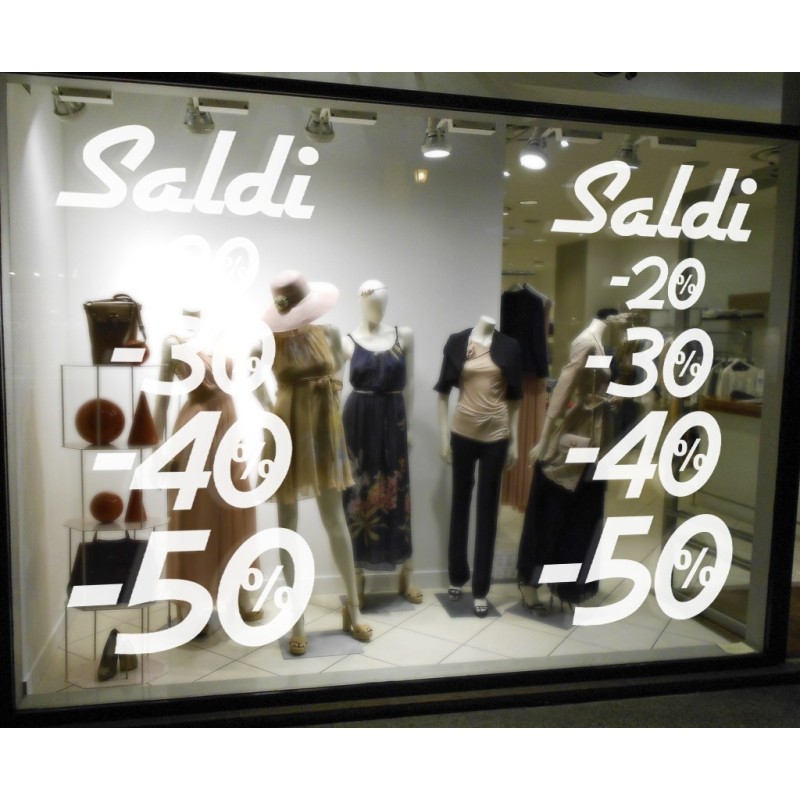 Kit 7 - vetrofanie, adesivi per saldi 58x58cm 