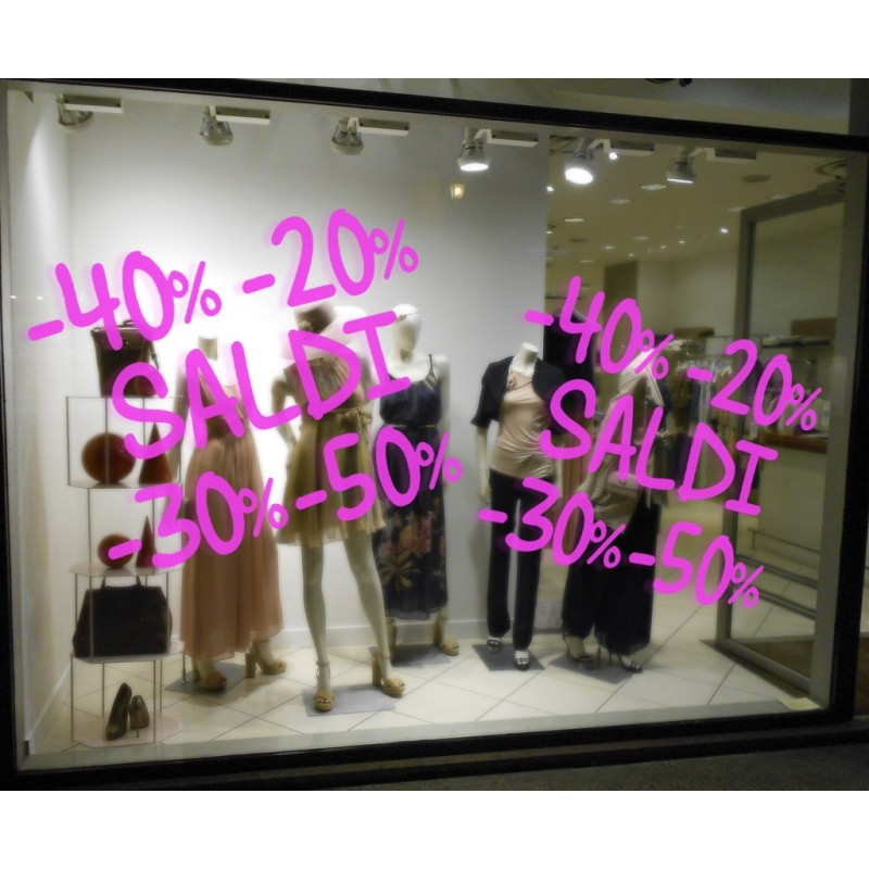 Kit 6 - vetrofanie, adesivi per saldi 58x58cm 