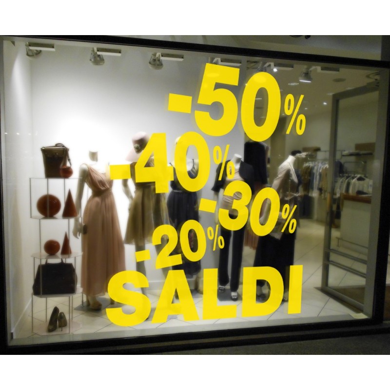 Kit 9 - vetrofanie, adesivi per saldi 58x58cm 